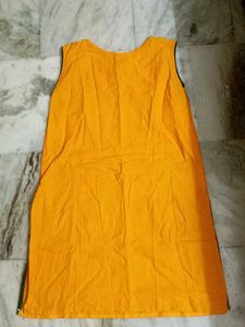 Yellow Embroidered Sleeveless Kurti