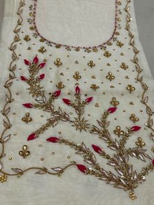 Gorgeous Cream Embroidered Dress Material