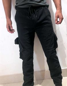 100% Cotton Black Cargo Pants for Men
