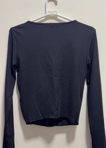 Chic Black Ribbed Square Neck Top