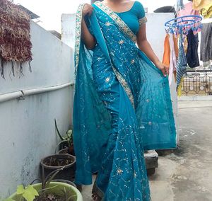 Beautiful Blue Embroidered Saree