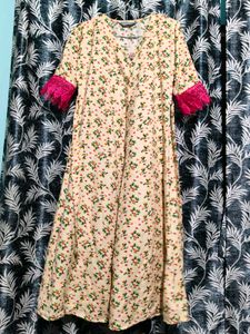 Medium Size Maxi Nude With Red Floral Prints