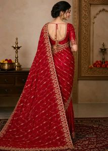 Stunning Red Embroidered Saree