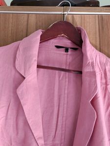 Chic Pink Linen Blend Blazer