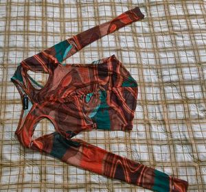 Sheer Marble Print Long Sleeve Top