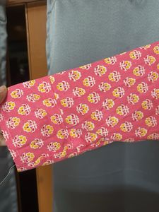 Pink Printed Kurta with V-Neck