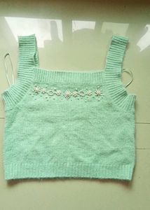 Mint Green Embellished Crop Top