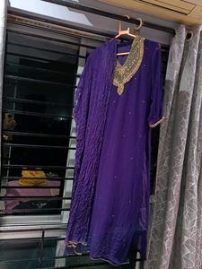 Purple Kurta With Dupatta For Party Wear