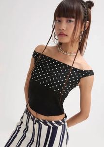 Y2k off shoulder polka dot top
