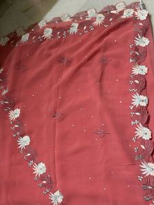 Embellished Coral Saree