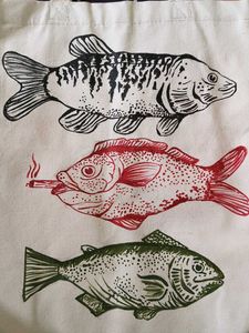 Canvas Tote Bag with Fish Print