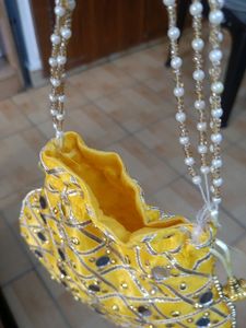 Yellow Beaded Mirror Embellished Potli Bag