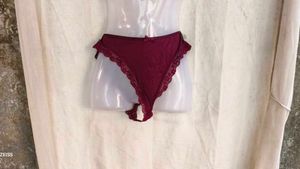 I. Maroon Lace Trim Bikini Panty