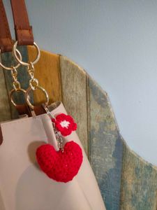 Crochet Heart &amp; Flower Keychain