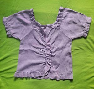 Lavender Puff Sleeve Crop Top