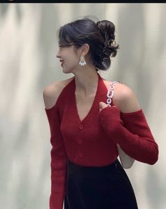 savana Chic Red Cold Shoulder Knit Top