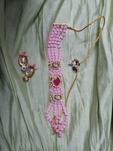 Elegant Pink Beaded Necklace &amp; Earring Set