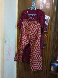 Maroon Kurta Set with Printed Pants