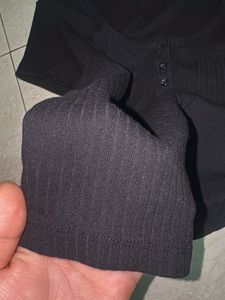 Classic Black Ribbed Henley Top