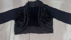 Black Ruffle Detail Open Front Shrug/Outer
