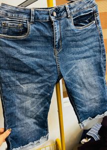 Womens Blue Denim Capri Jeans women shorts rio