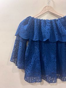 Off-Shoulder Blue Lace Top