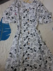 Mickey Mouse Print White Dress