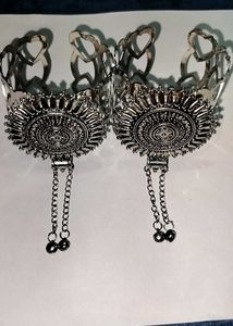2 piece set Boho Oxidized Silver Cuff Bracelet wit
