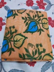 Peach Floral Print Tant Handloom saree