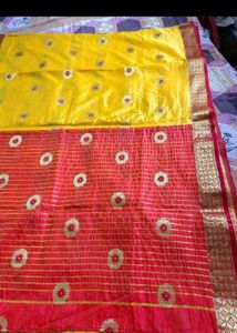 Vibrant Yellow Saree with Red Blouse