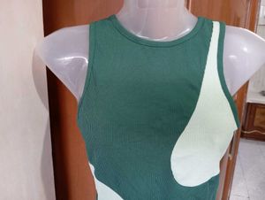 Green Colorblock Ribbed Tank Top