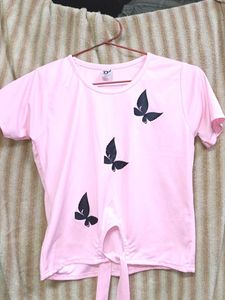 Cute Pink Butterfly Tie-Front Top
