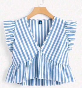 Blue & White Striped Peplum Top