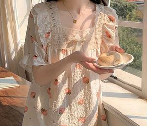 Cute Strawberry Print Pajama Top
