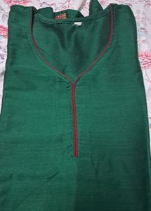 Green Cotton Silk Ethnic Kurta
