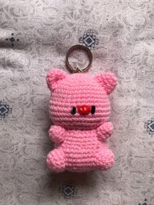 Cute Pink Crochet Bear Keychain