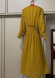 Mustard Yellow Smocked Midi Dress
