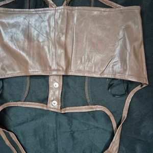 Brown Faux Leather Corset Top halter neck