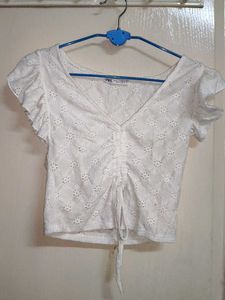 White Eyelet Cropped Top