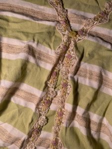 Striped V-Neck Cardigan with Lace Trim