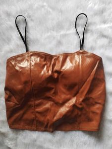 Brown Faux Leather Corset Top