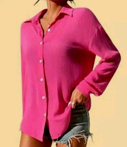 Chic Pink Long Sleeve Button-Up Shirt