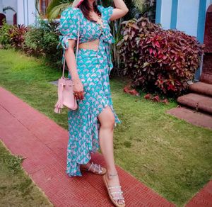 Stylish Teal Printed Co-ord Set blue and Pink