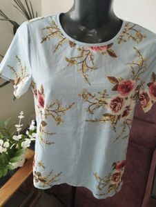 Light Blue Floral Print Top