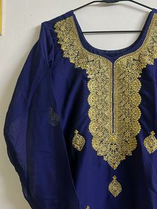 Elegant Navy Blue Embroidered Garara Set