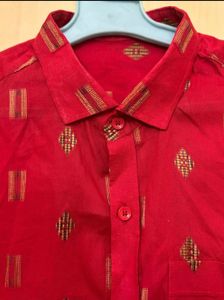 Red Ethnic Shirt with Gold Print