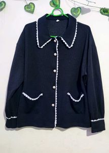 Cute Black Cardigan with White Trim