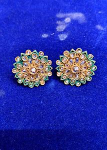 Elegant Green Meenakari Kundan Stud Earrings for W