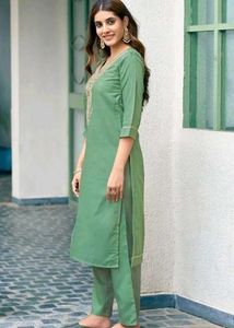 Green Embroidered Kurta Set with maroon dupatta