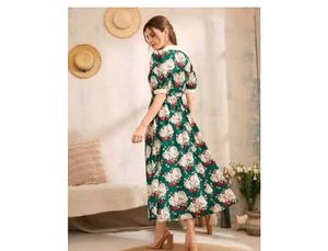 Green Red Floral pattern dresses